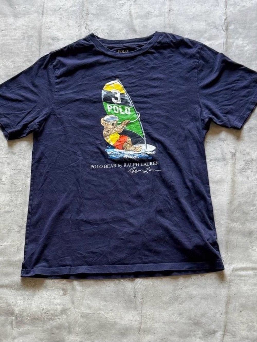 VINTAGE Polo RL Bear Windsurfing Navy Graphic Tee Size XL